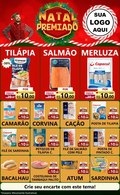 Modelo de Encarte para Encarte Grande com o tema Natal Premiado para Peixaria