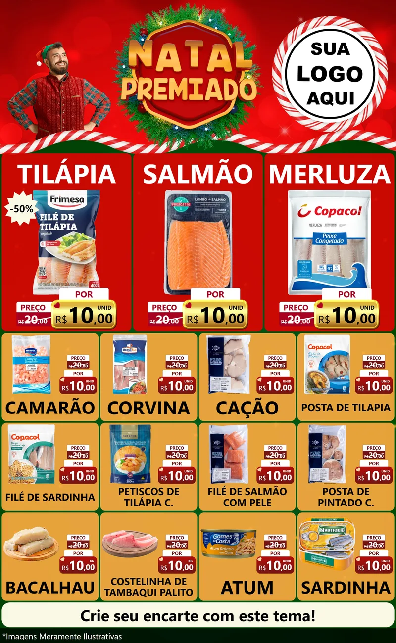 Modelo de Encarte para Encarte Grande com o tema Natal Premiado para Peixaria
