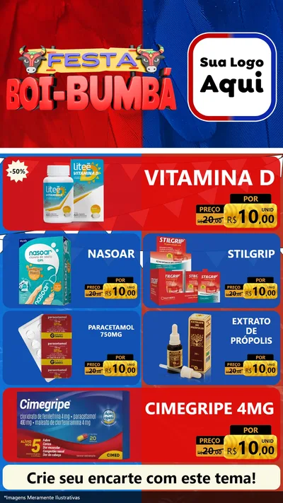 Modelo de TV para TV Vertical com o tema Festa Boi Bumbá para Farmácia