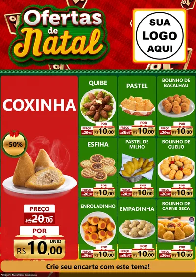 Modelo de Encarte para Encarte A4 Vertical com o tema Ofertas de Natal para Salgadaria