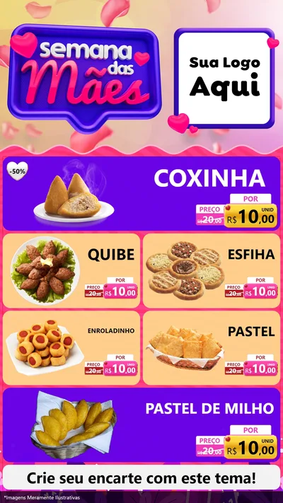 Modelo de TV para TV Vertical com o tema Semana das Mães para Salgadaria