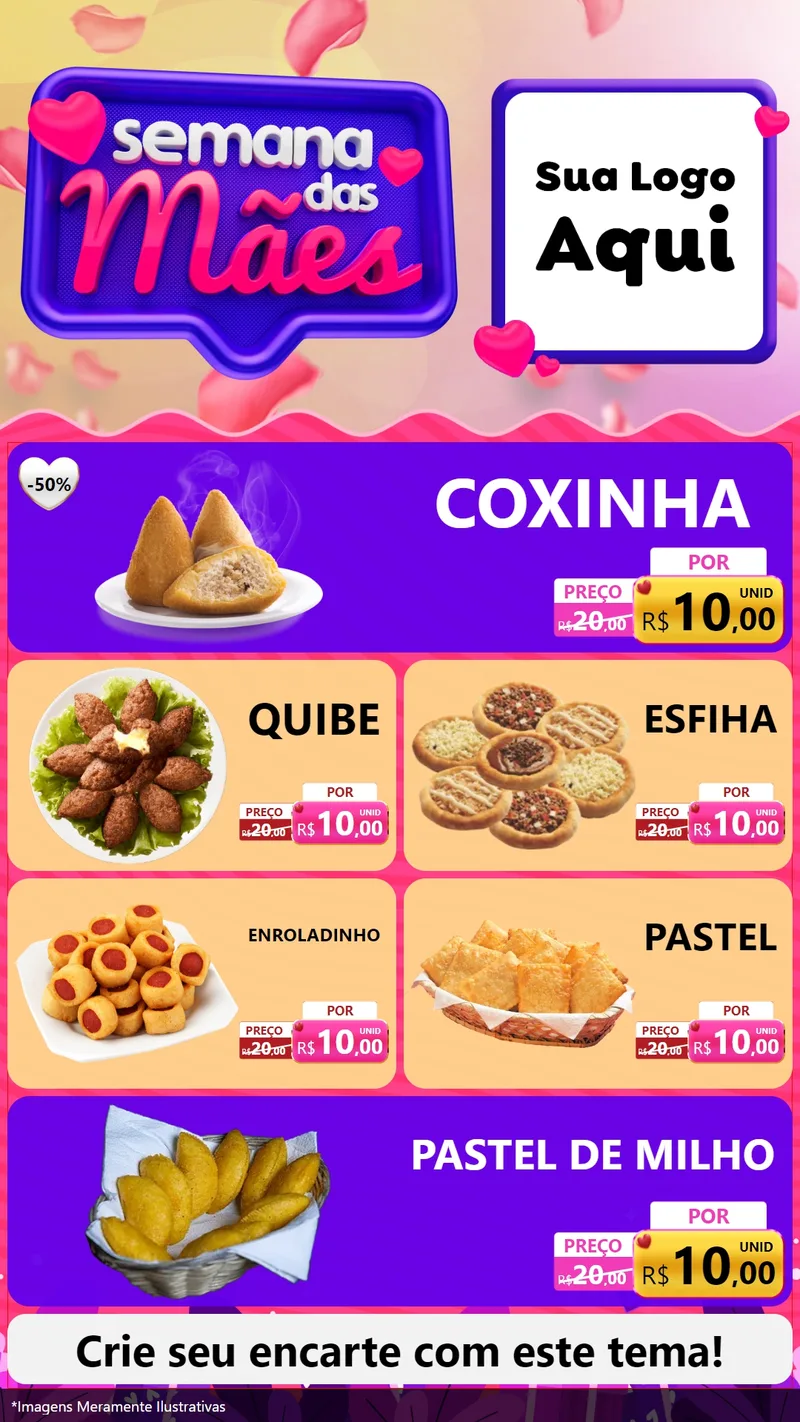 Modelo de TV para TV Vertical com o tema Semana das Mães para Salgadaria