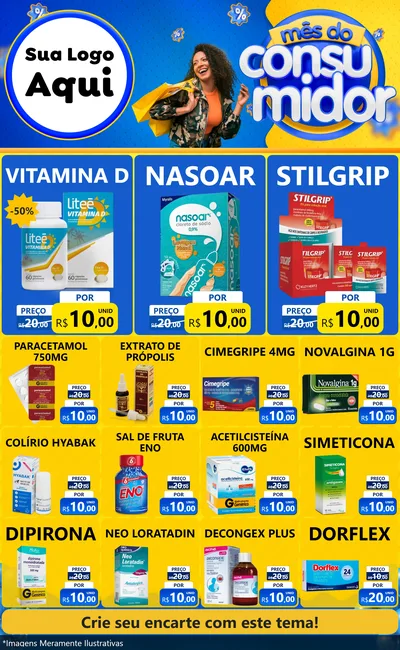 Modelo de Encarte para Encarte Grande com o tema Mês do Consumidor para Farmácia