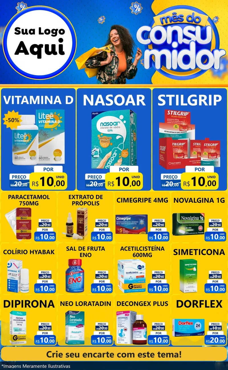 Modelo de Encarte para Encarte Grande com o tema Mês do Consumidor para Farmácia