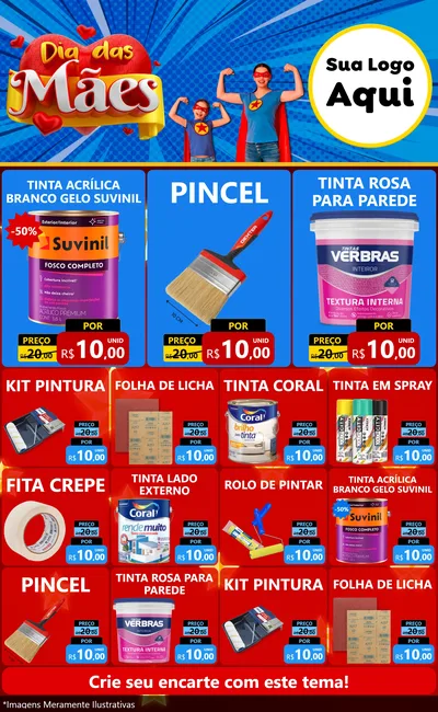 Modelo de Encarte para Encarte Grande com o tema Dia das Mães para Tintas e Ferramentas