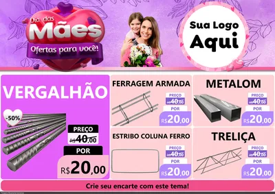 Modelo de Encarte para Encarte A4 Horizontal com o tema Dia das Mães Ofertas para Você! para Ferragens