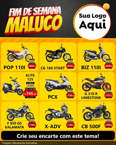 Modelo de Rede Social para Feed Instagram com o tema Final de Semana Maluco para Concessionaria de Motos
