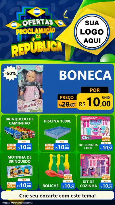 Modelo de Rede Social para Stories com o tema Ofertas Proclamação da República para Brinquedos