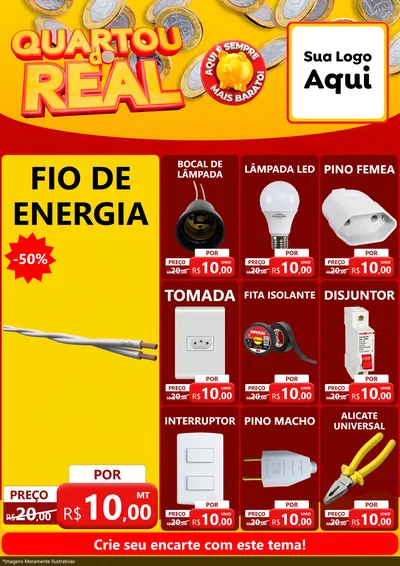 Modelo de Encarte para Encarte A4 Vertical com o tema Quartou do Real para Materiais Elétricos
