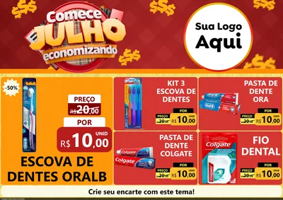 Modelo de Encarte para Encarte A4 Horizontal com o tema Comece Julho Economizando para Higiene Pessoal