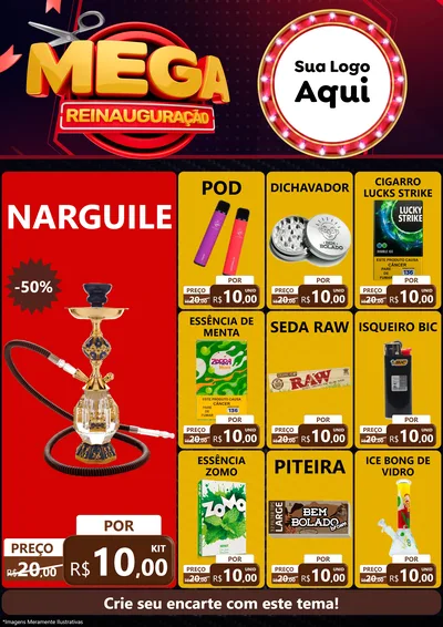 Modelo de Encarte para Encarte A4 Vertical com o tema Mega Reinauguração para Tabacaria