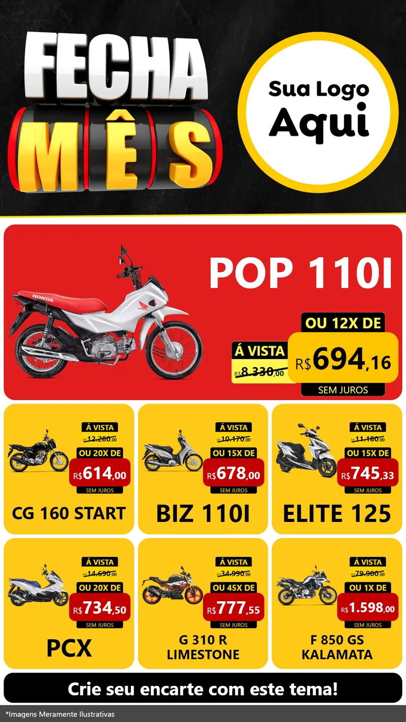 Modelo de Rede Social para Stories com o tema Fecha Mês para Concessionaria de Motos