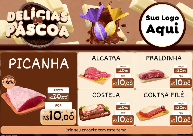 Modelo de Encarte para Encarte A4 Horizontal com o tema Delícias de Páscoa para Açougue