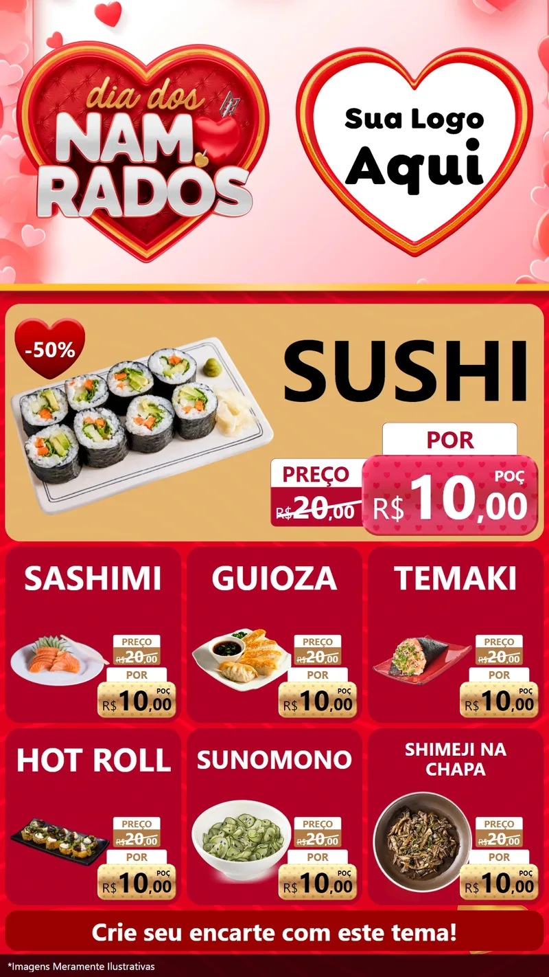 Modelo de Rede Social para Stories com o tema Dia dos Namorados para Comida japonesa