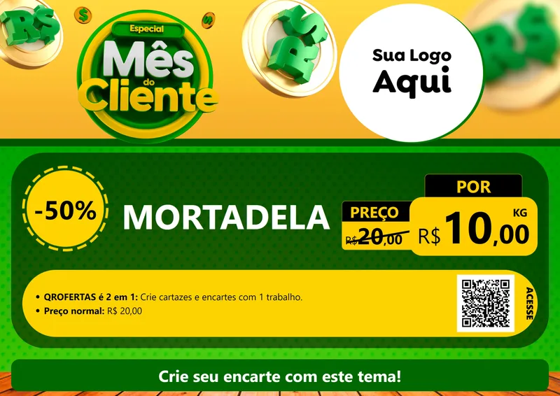 Modelo de Cartaz para Cartaz A4 Horizontal com o tema Especial Mês do Cliente para Frios e Laticínios