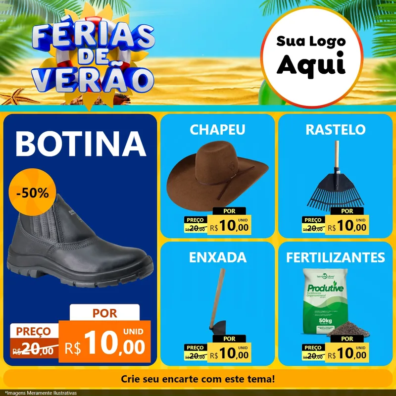 Modelo de Rede Social para Feed Facebook com o tema Férias de Verão para Agropecuária