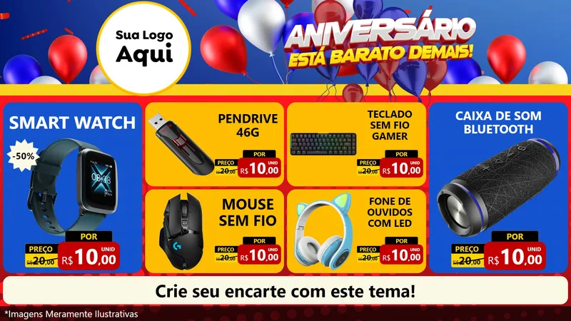 Modelo de TV para TV Horizontal com o tema Aniversário para Informática
