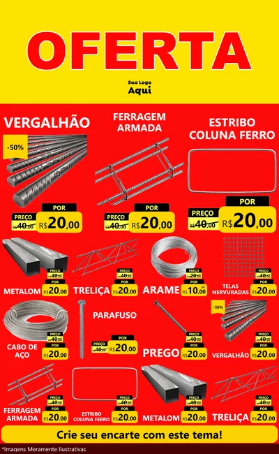 Modelo de Encarte para Encarte Grande com o tema OFERTA - Vermelho Cartaz para Ferragens
