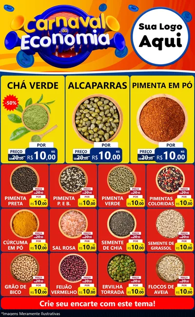 Modelo de Encarte para Encarte Grande com o tema Carnaval da Economia para Produtos Naturais