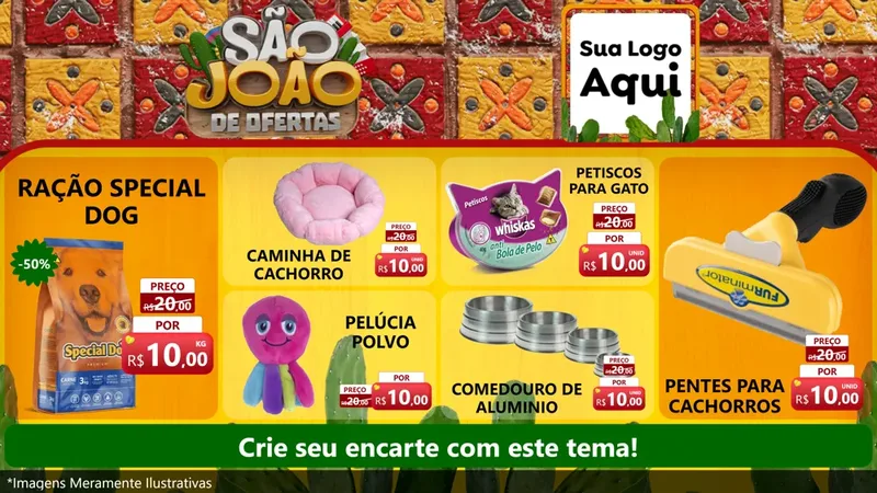 Modelo de TV para TV Horizontal com o tema São João de Muitas Ofertas - Junina para Pet Shop