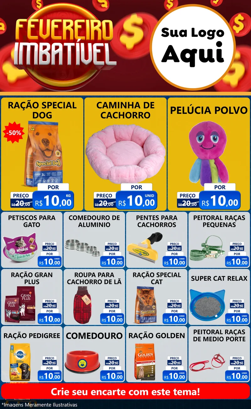 Modelo de Encarte para Encarte Grande com o tema Fevereiro Imbatível para Pet Shop