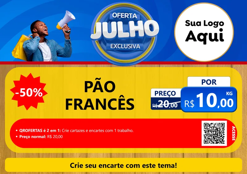 Modelo de Cartaz para Cartaz A4 Horizontal com o tema Oferta Exclusiva, Julho para Padaria
