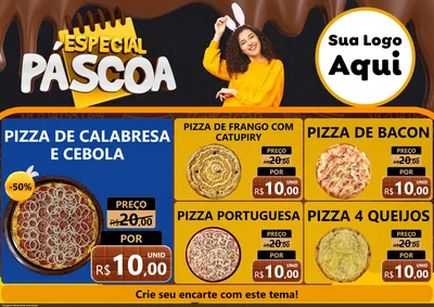 Modelo de Encarte para Encarte A4 Horizontal com o tema Especial Páscoa para Pizzaria