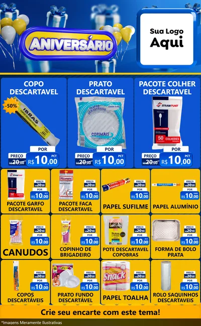 Modelo de Encarte para Encarte Grande com o tema Aniversário para Embalagens
