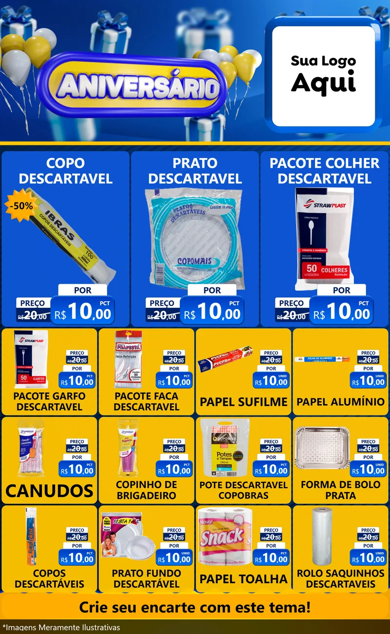 Modelo de Encarte para Encarte Grande com o tema Aniversário para Embalagens