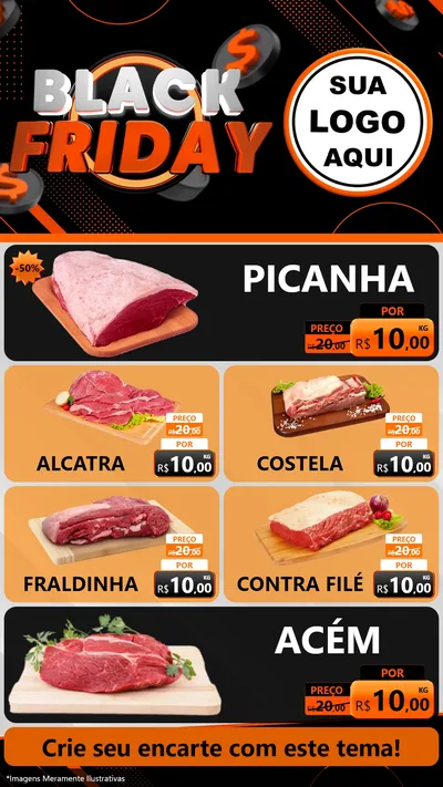 Modelo de TV para TV Vertical com o tema Black Friday para Açougue