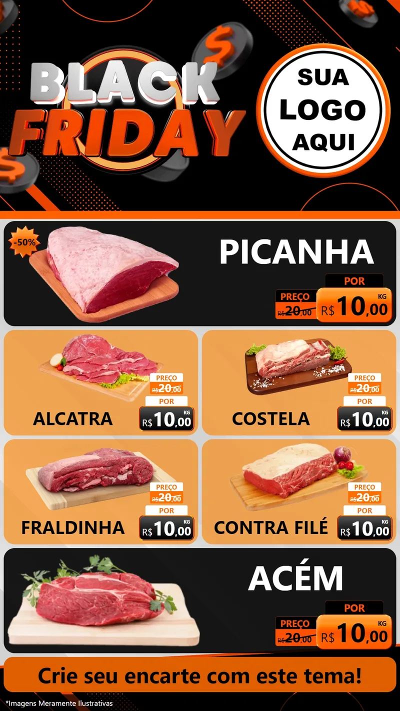 Modelo de TV para TV Vertical com o tema Black Friday para Açougue