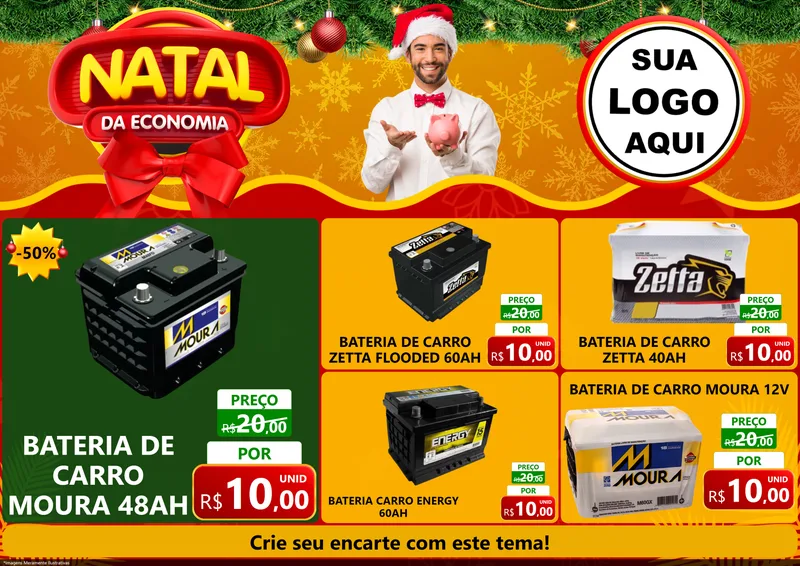 Modelo de Encarte para Encarte A4 Horizontal com o tema Natal da Economia para Baterias Elétricas
