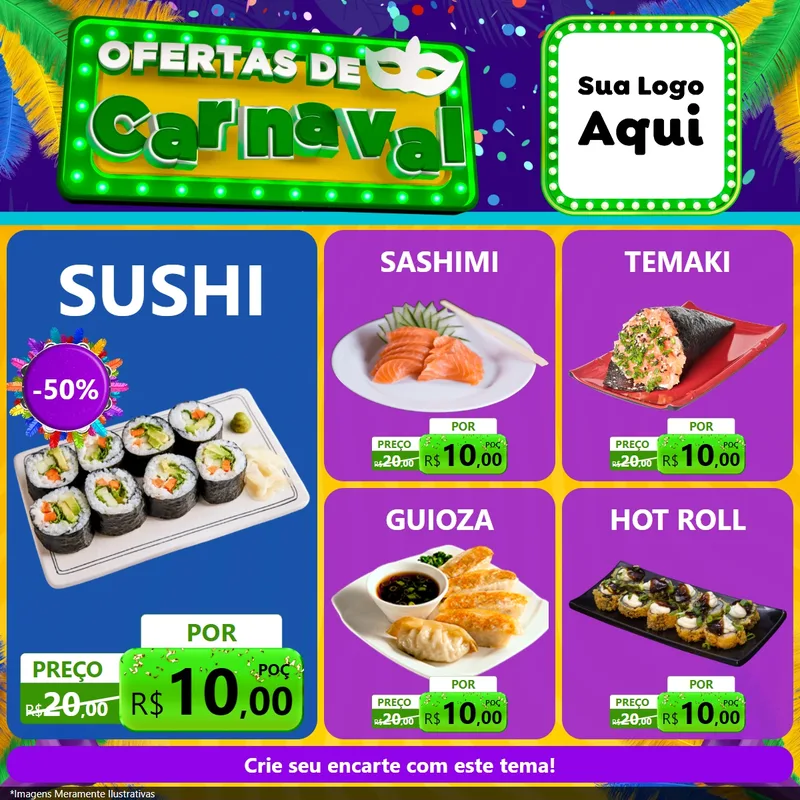 Modelo de Rede Social para Feed Facebook com o tema Ofertas de Carnaval para Comida japonesa