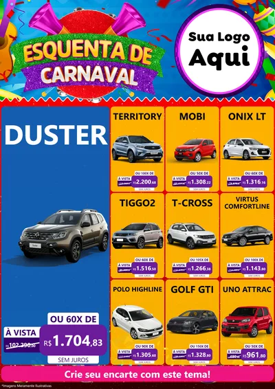 Modelo de Encarte para Encarte A4 Vertical com o tema Esquenta de Carnaval para Concessionaria de Carros