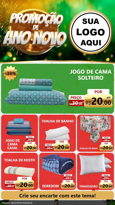 Modelo de Rede Social para Stories com o tema Promoção de Ano Novo para Cama, Mesa e Banho