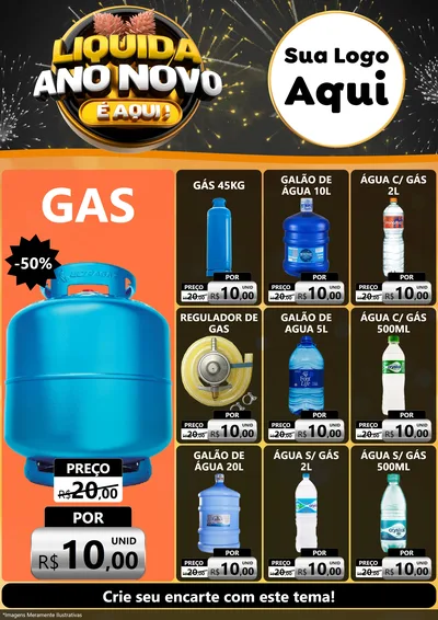 Modelo de Encarte para Encarte A4 Vertical com o tema Liquida Ano Novo É Aqui! para Água e gás