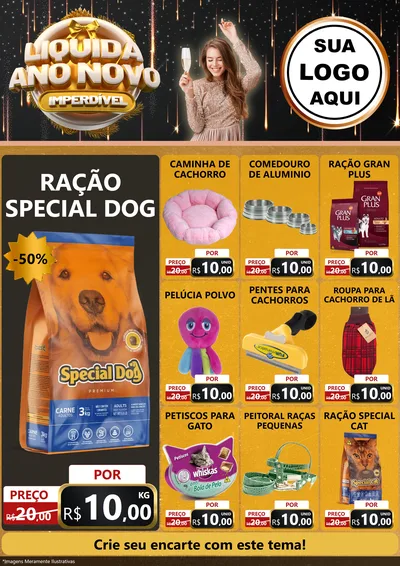 Modelo de Encarte para Encarte A4 Vertical com o tema Liquida Ano Novo Imperdível para Pet Shop