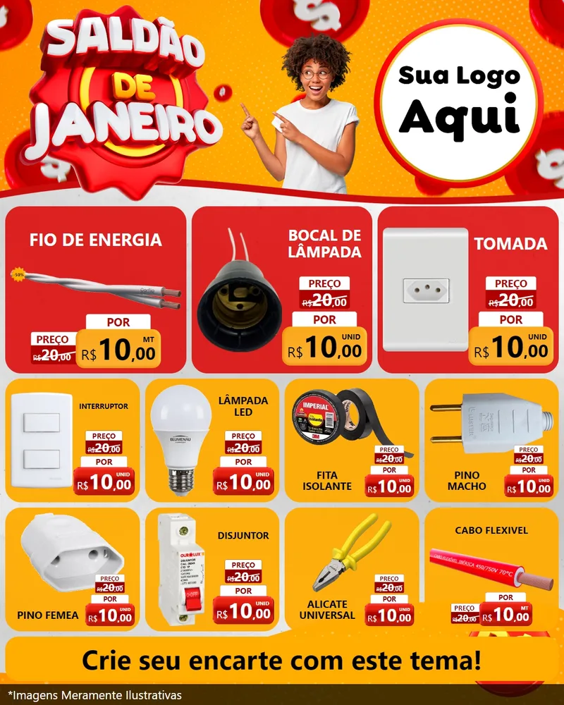 Modelo de Rede Social para Feed Instagram com o tema Saldão de Janeiro para Materiais Elétricos