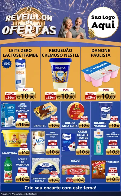 Modelo de Encarte para Encarte Grande com o tema Réveillon de Ofertas para Frios e Laticínios