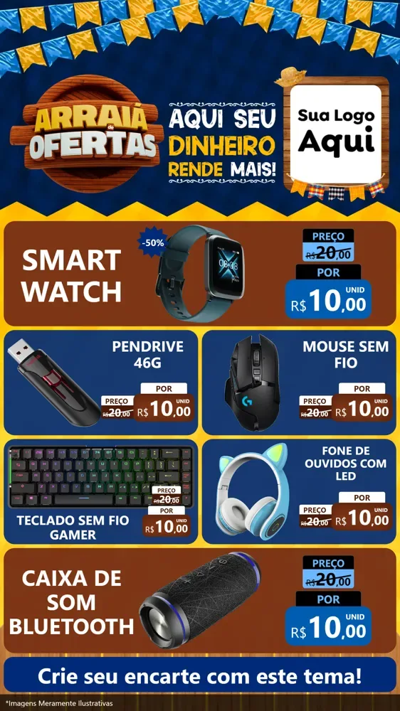 Modelo de TV para TV Vertical com o tema Arraiá de Ofertas - Junina para Informática
