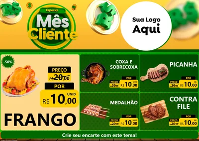 Modelo de Encarte para Encarte A4 Horizontal com o tema Especial Mês do Cliente para Assados