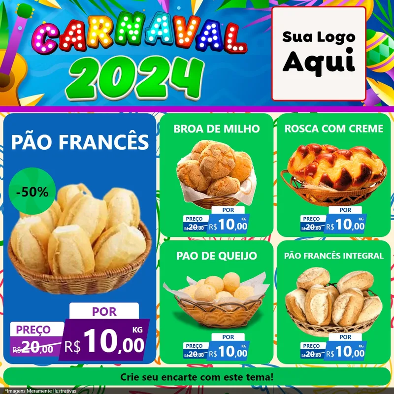 Modelo de Rede Social para Feed Facebook com o tema Carnaval 2027 para Padaria