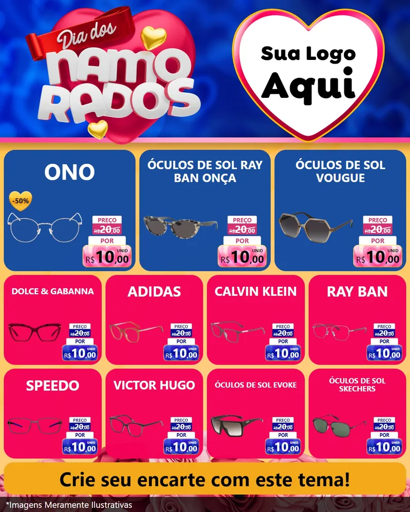 Modelo de Rede Social para Feed Instagram com o tema Dia dos namorados para Óticas