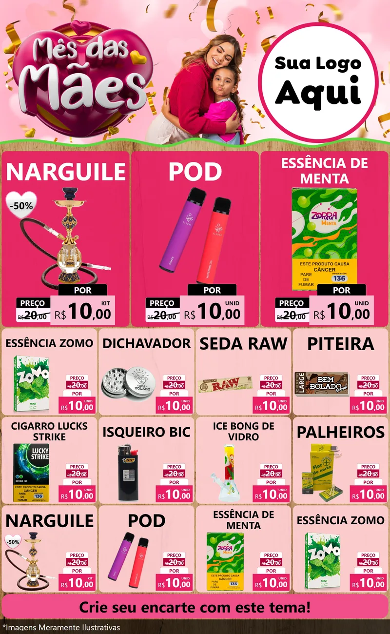 Modelo de Encarte para Encarte Grande com o tema Mês das Mães para Tabacaria