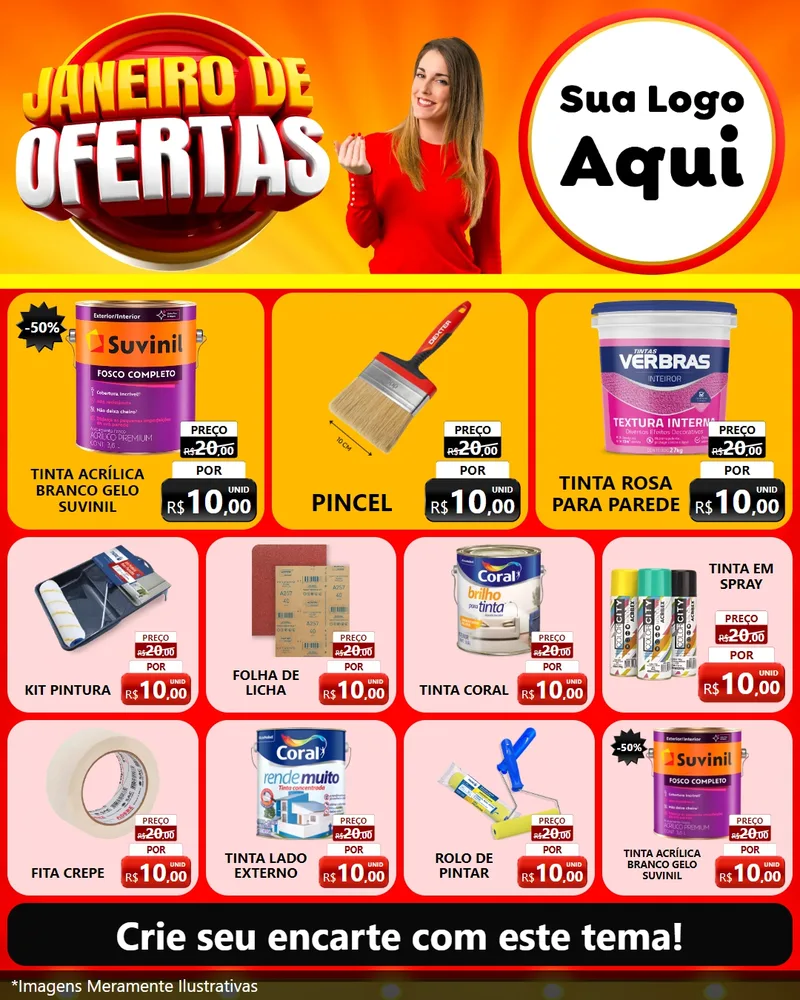 Modelo de Rede Social para Feed Instagram com o tema Janeiro de Ofertas para Tintas e Ferramentas