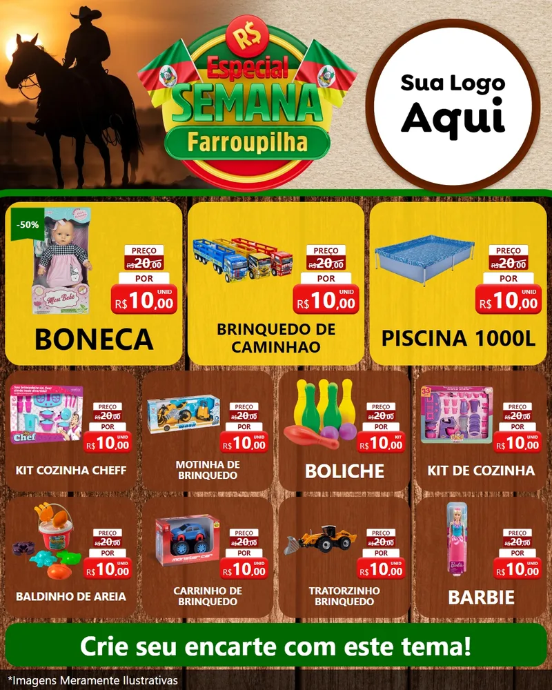 Modelo de Rede Social para Feed Instagram com o tema Especial Semana Farroupilha para Brinquedos