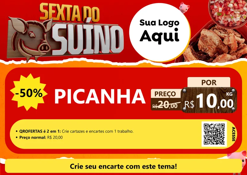 Modelo de Cartaz para Cartaz A4 Horizontal com o tema Sexta do Suíno para Açougue