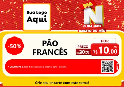 Modelo de Cartaz para Cartaz A4 Horizontal com o tema Dia N o Dia Mais Barato do Mês para Padaria