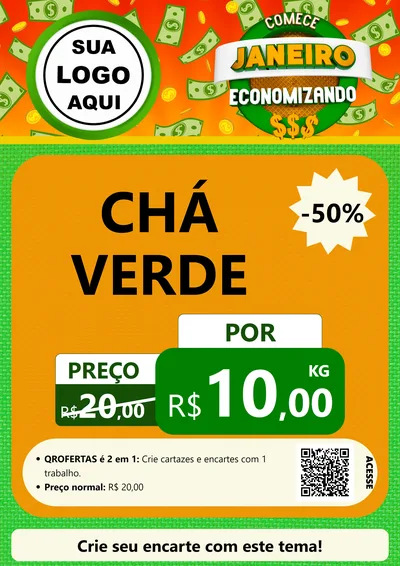 Modelo de Cartaz para Cartaz A4 Vertical com o tema Comece Janeiro Economizando para Produtos Naturais