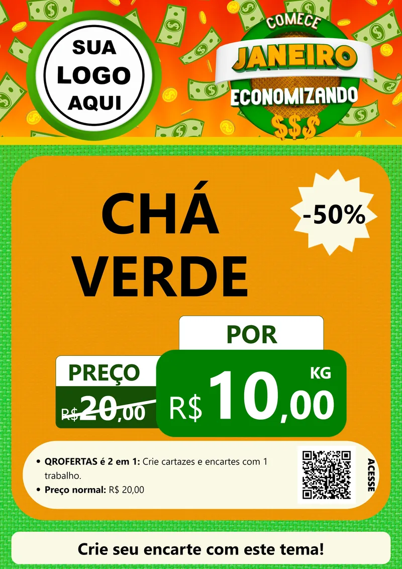 Modelo de Cartaz para Cartaz A4 Vertical com o tema Comece Janeiro Economizando para Produtos Naturais